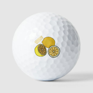 Lemon cartoon illustration golf balls