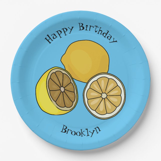 Lemon cartoon illustration paper plate (Front)