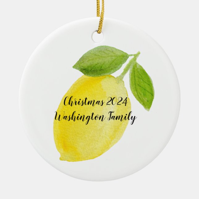 Lemon Ceramic Personalised Year Christmas Ornament (Front)