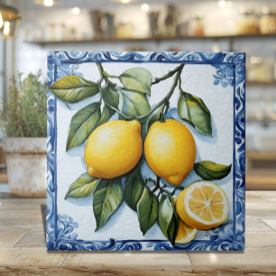 Lemon Ceramic Tile with Classic Blue Border