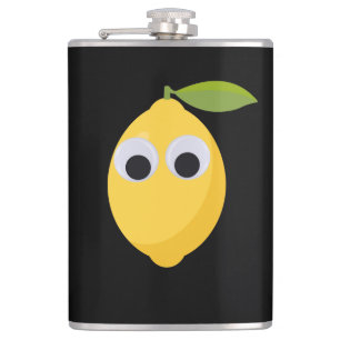 Lemon Character, sweet fruit with googly eyes   Hip Flask