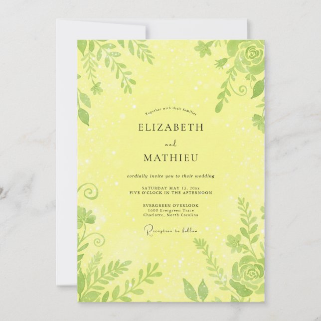 Lemon Chartreuse Leafy Wedding Invitation (Front)