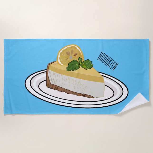 Lemon cheesecake cartoon illustration  beach towel (Front)
