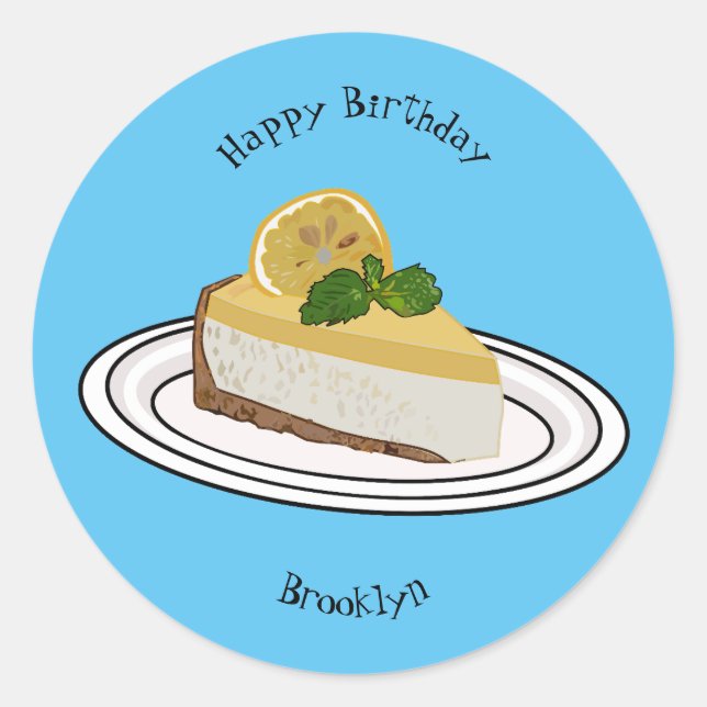 Lemon cheesecake cartoon illustration classic round sticker (Front)