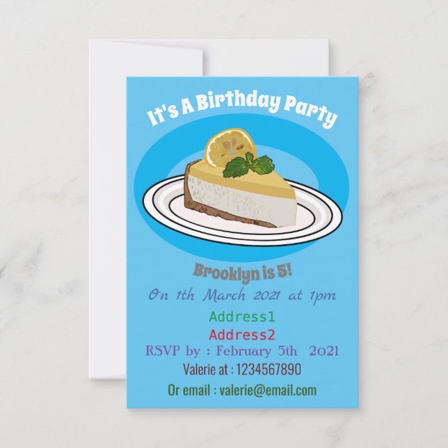 Lemon cheesecake cartoon illustration invitation (Front)