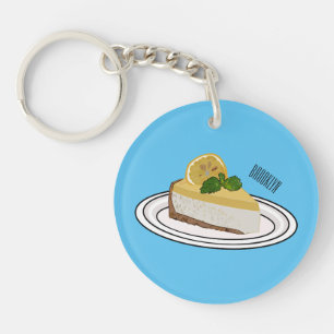 Lemon cheesecake cartoon illustration key ring