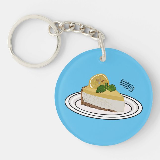 Lemon cheesecake cartoon illustration  key ring (Front)