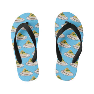 Lemon cheesecake cartoon illustration kid's flip flops