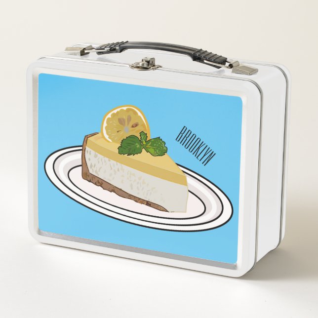 Lemon cheesecake cartoon illustration  metal lunch box (Front)