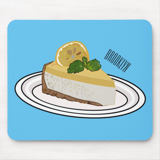 Lemon cheesecake cartoon illustration  mouse mat (Front)