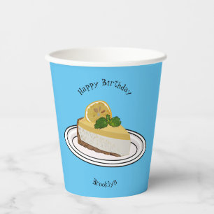 Lemon cheesecake cartoon illustration paper cups