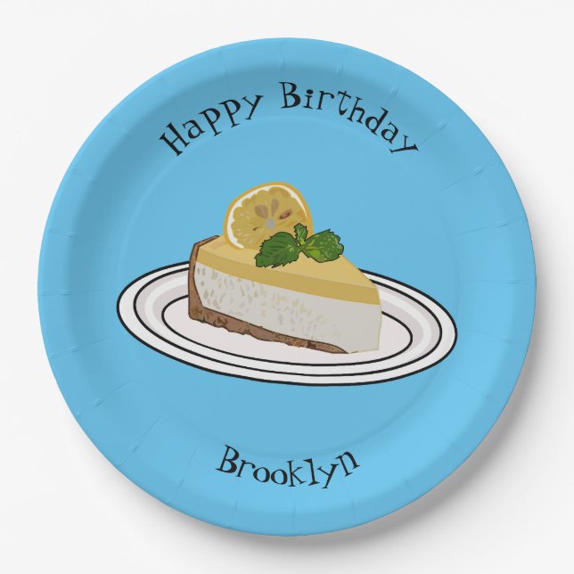 Lemon cheesecake cartoon illustration paper plate (Front)
