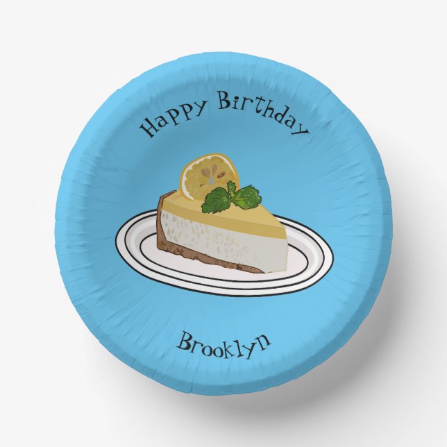 Lemon cheesecake cartoon illustration paper plate (Front)