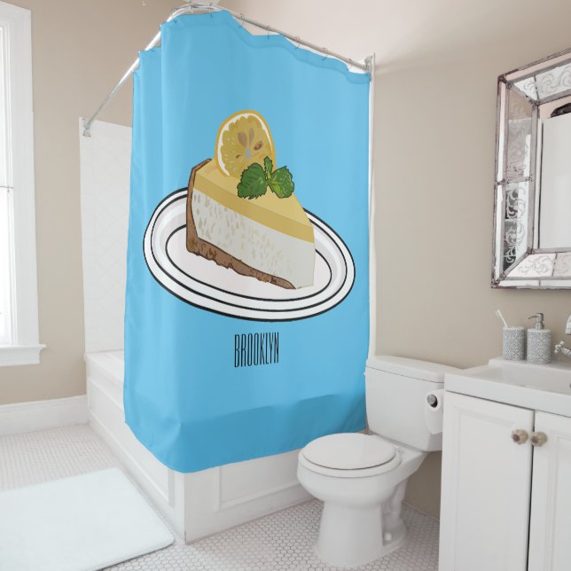 Lemon cheesecake cartoon illustration  shower curtain (In Situ)