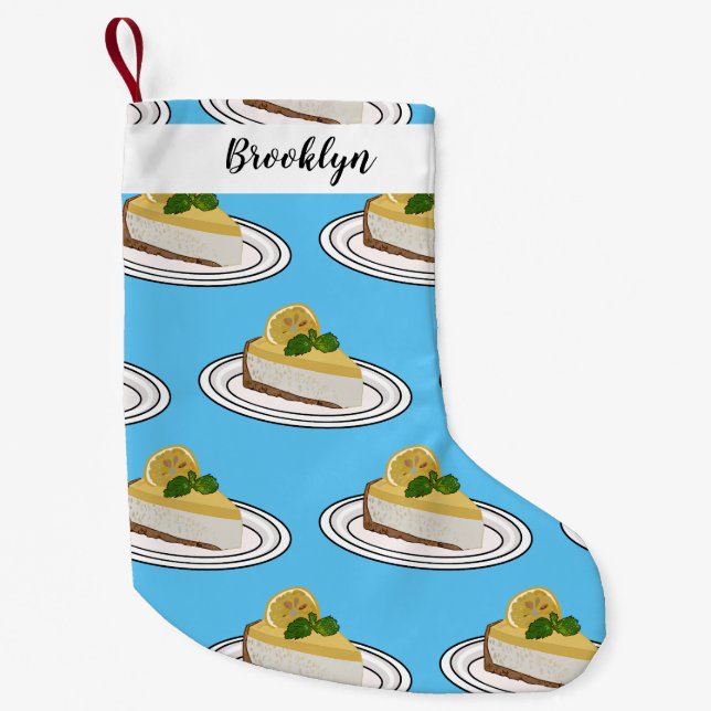 Lemon cheesecake cartoon illustration small christmas stocking (Front)
