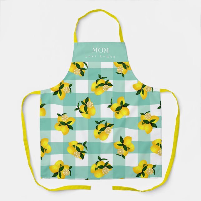 Lemon Chic Aqua Gingham Apron (Front)