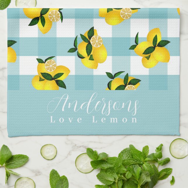 Lemon Chic Blue Gingham Tea Towel (Folded)