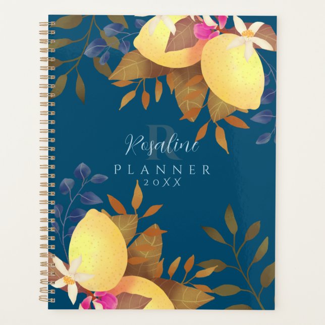 Lemon Chic Monogram Turquoise Planner (Front)
