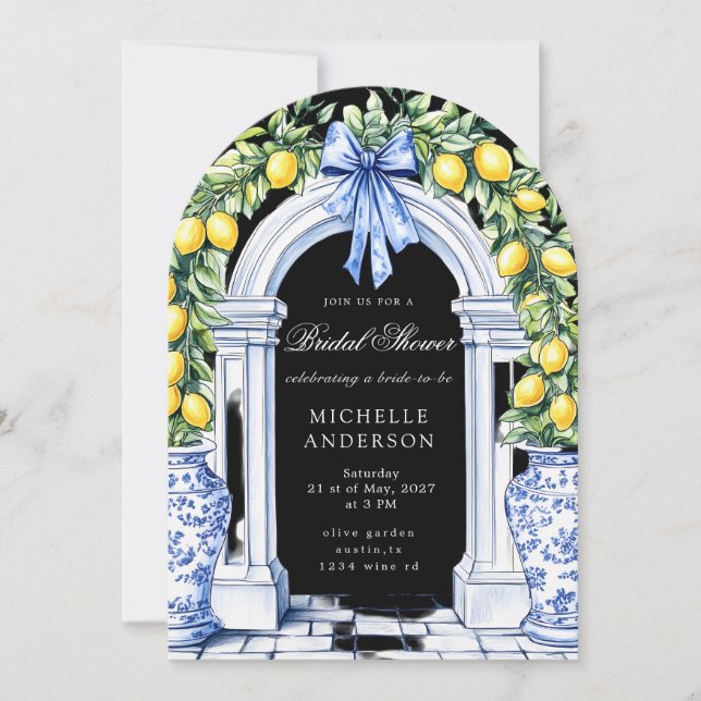 Lemon Chinoiserie Vintage Floral Bridal Shower Invitation (Front)