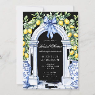 Lemon Chinoiserie Vintage Floral Bridal Shower Invitation