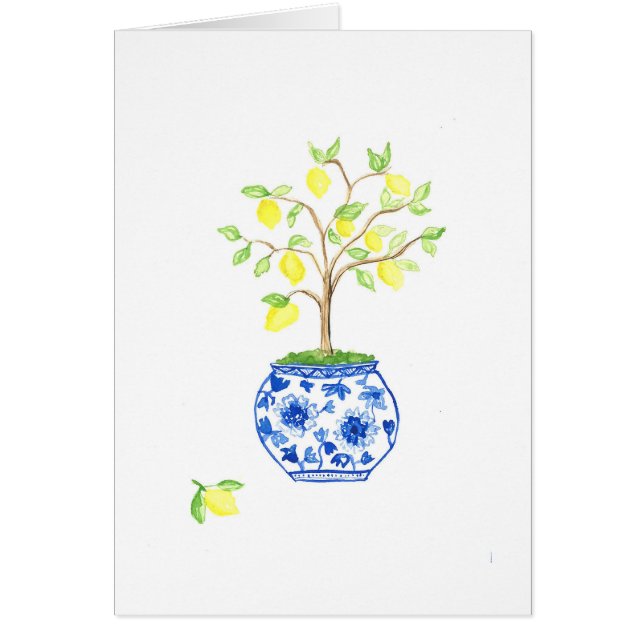 Lemon Chinoiserie Watercolor Print Greeting Card (Front)