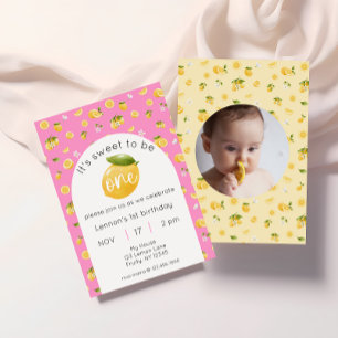 Lemon Citrus 1st Birthday Photo Invitation