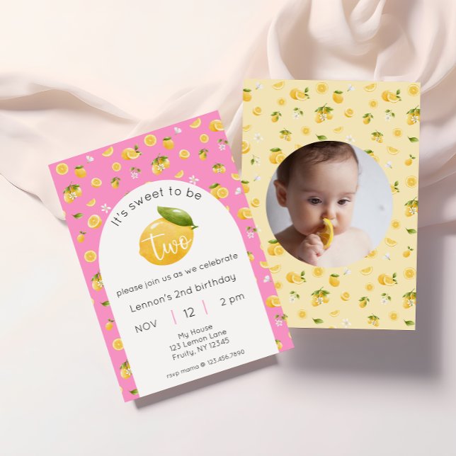 Lemon Citrus 2nd Birthday Photo Invitation (Creator Uploaded)