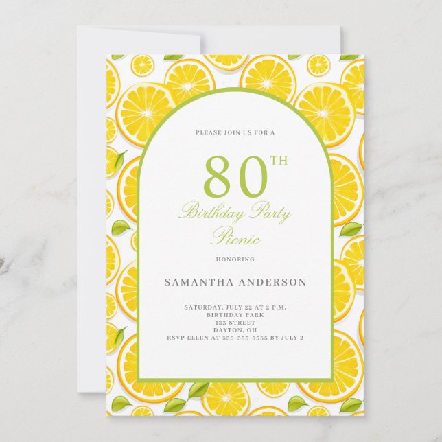 Lemon Citrus 80th Birthday  Invitation (Front)