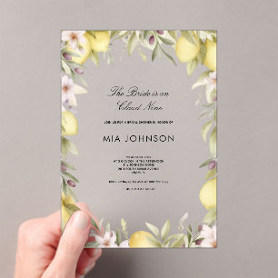 Lemon citrus acrylic bridal shower invitation