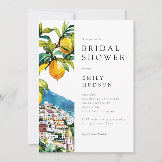 Lemon Citrus Amalfi Coast Bridal Shower Invitation (Front)