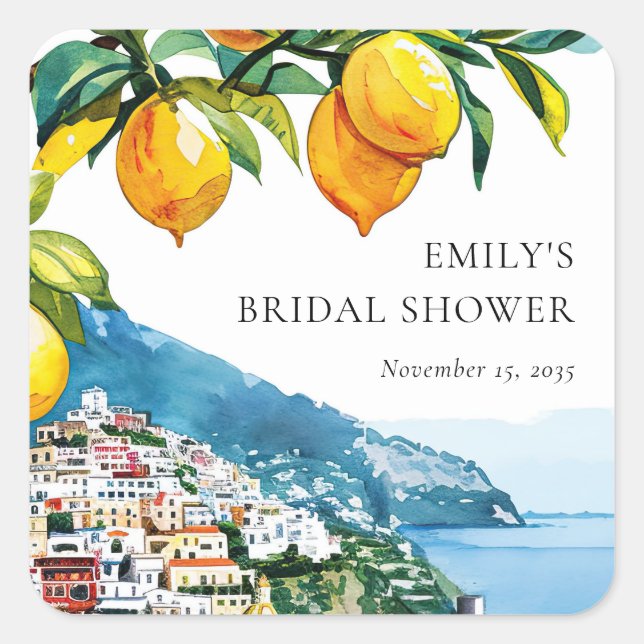 Lemon Citrus Amalfi Coast Bridal Shower Square Sticker (Front)