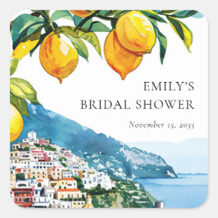 Lemon Citrus Amalfi Coast Bridal Shower Square Sticker