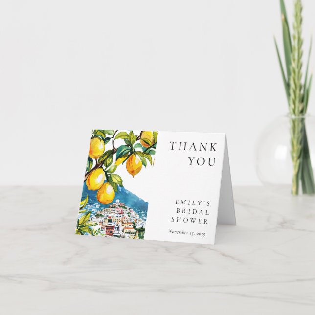 Lemon Citrus Amalfi Coast Italian Bridal Shower Thank You Card (Front)