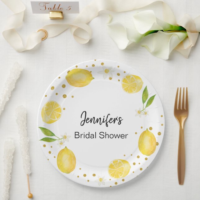 Lemon Citrus and Gold Paper Plate (Wedding)
