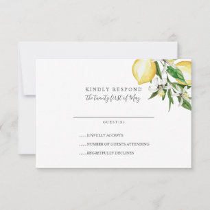 Lemon Citrus and leaves yellow Wedding RSVP Card