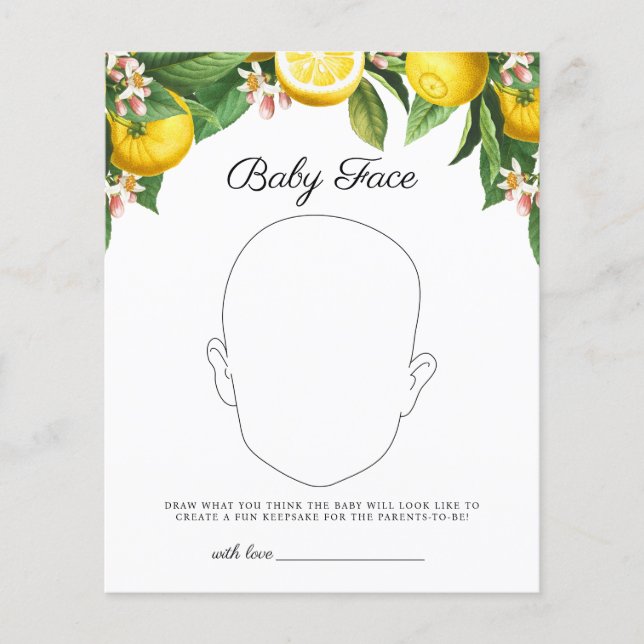 Lemon Citrus Baby Shower Baby Face Game (Front)