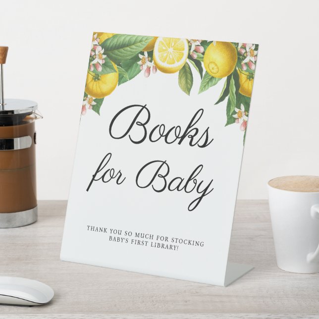 Lemon Citrus Baby Shower Books For Baby Pedestal Sign (In SItu)