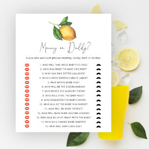 Lemon citrus baby shower Mummy or daddy game