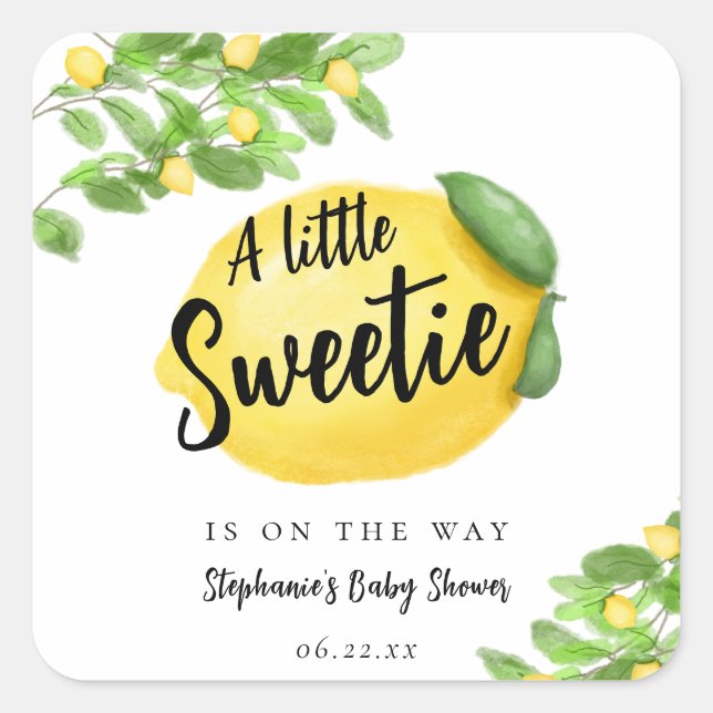 Lemon Citrus Baby Shower Square Sticker (Front)
