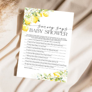 Lemon Citrus Baby Shower Survey Says Game Card