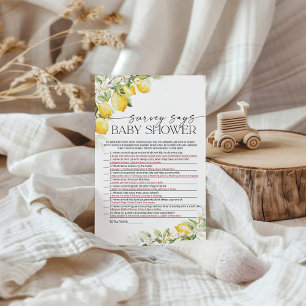 Lemon Citrus Baby Shower Survey Says Game Card