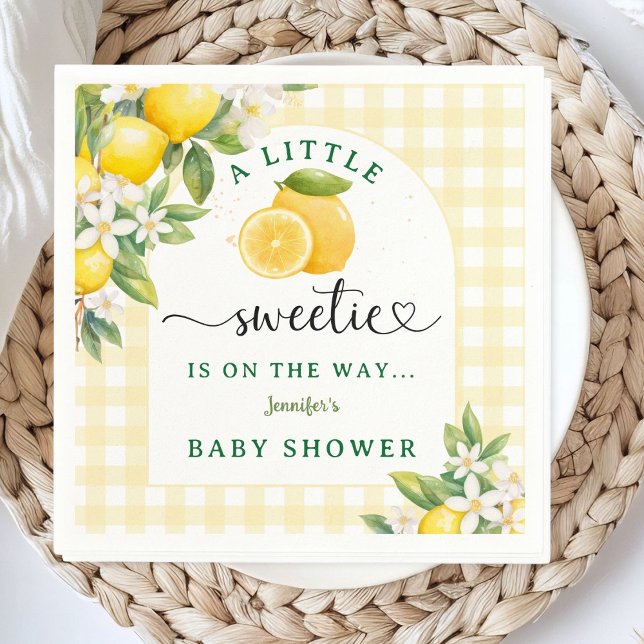 Lemon Citrus Baby Shower Yellow Gingham Napkin (Creator Uploaded)
