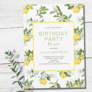 Lemon Citrus Birthday Party Picnic Invitation
