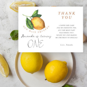 Lemon citrus birthday party thank you card