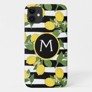 Lemon Citrus Black Stripes Yellow iPhone Case