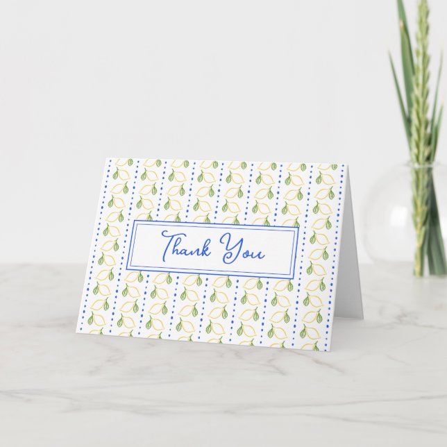 Lemon Citrus Blue & Yellow Amalfi Coast Modern Thank You Card (Front)