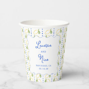 Lemon Citrus Blue & Yellow Amalfi Custom Wedding Paper Cups