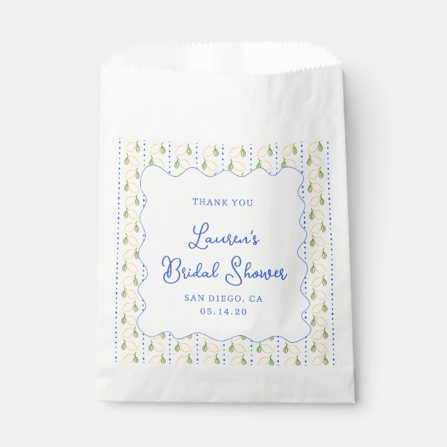 Lemon Citrus Blue & Yellow Bridal Shower Thank You Favour Bags (Front)