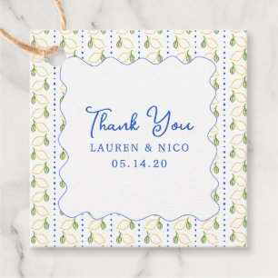 Lemon Citrus Blue & Yellow Wedding Thank You Favour Tags