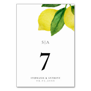 Lemon Citrus Branch Greenery Wedding      Table Number